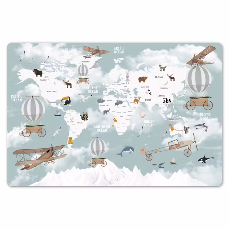 Placemat - 6 stuks - Wereldkaart - Kind - Vliegtuig — 7