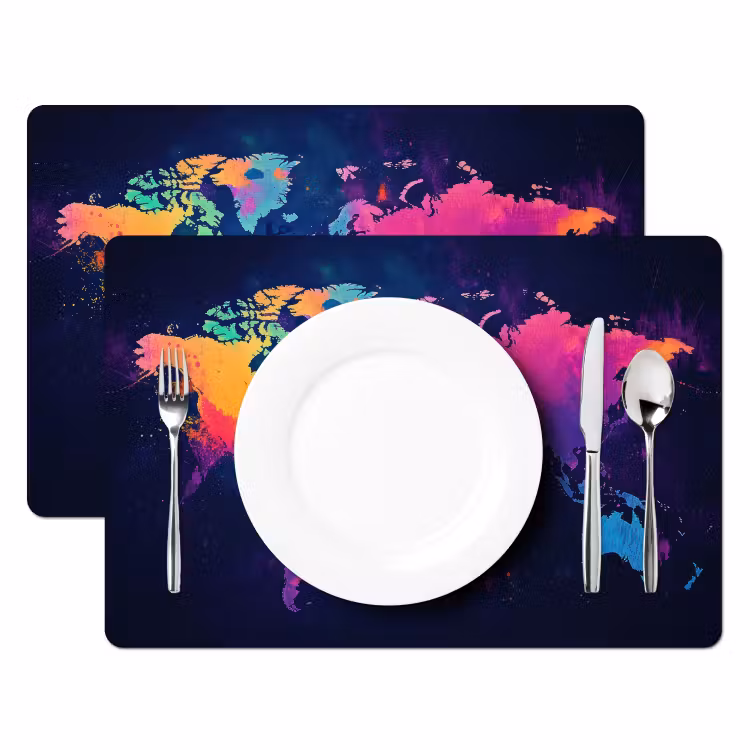 Placemat - 6 stuks - Wereldkaart - Kleurrijk - Graffiti — 2