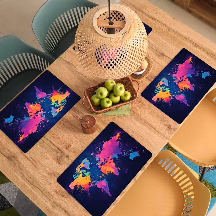 Placemat - 6 stuks - Wereldkaart - Kleurrijk - Graffiti — 6
