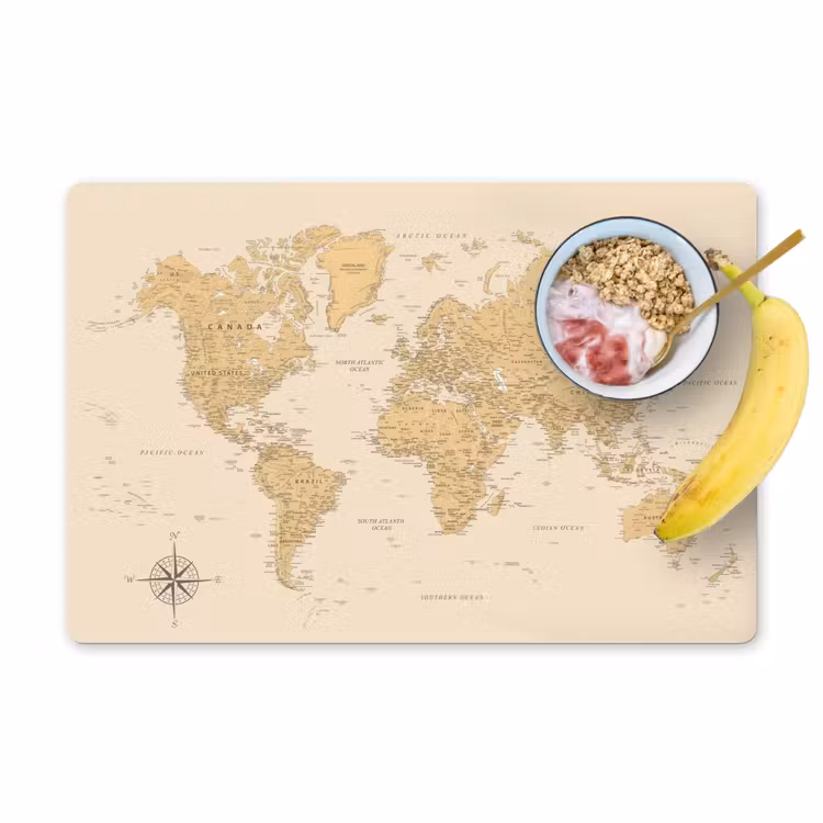 Placemat - 6 stuks - Wereldkaart - Realistisch - Beige — 1