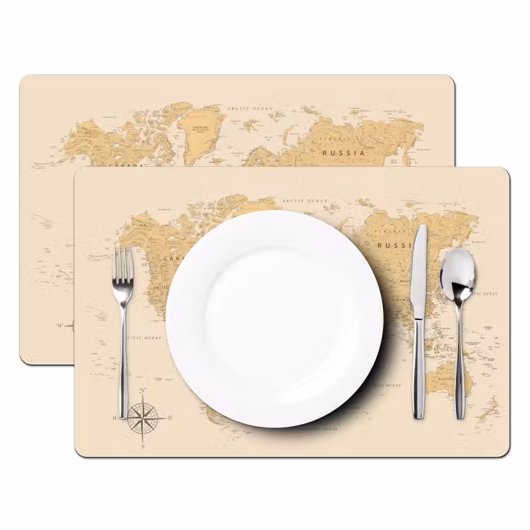 Placemat - 6 stuks - Wereldkaart - Realistisch - Beige — 2