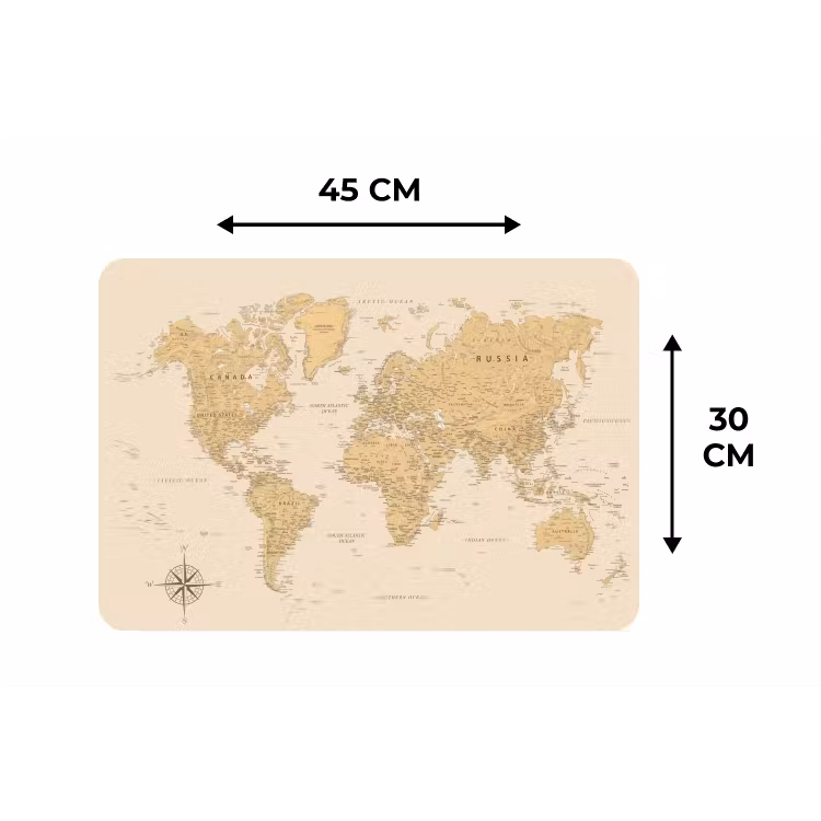 Placemat - 6 stuks - Wereldkaart - Realistisch - Beige — 3