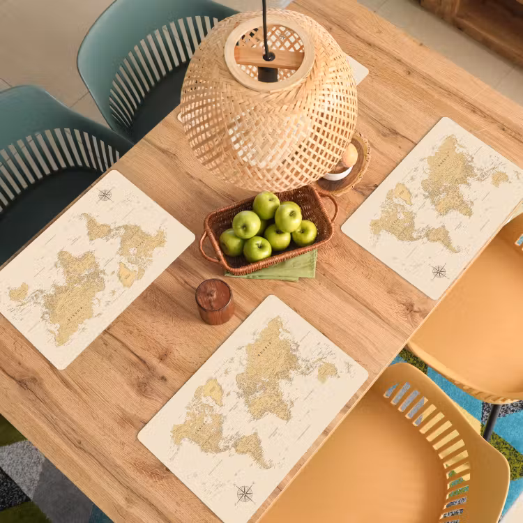 Placemat - 6 stuks - Wereldkaart - Realistisch - Beige — 6