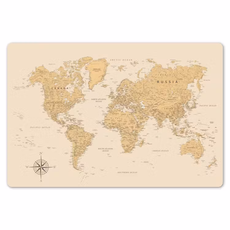 Placemat - 6 stuks - Wereldkaart - Realistisch - Beige — 7