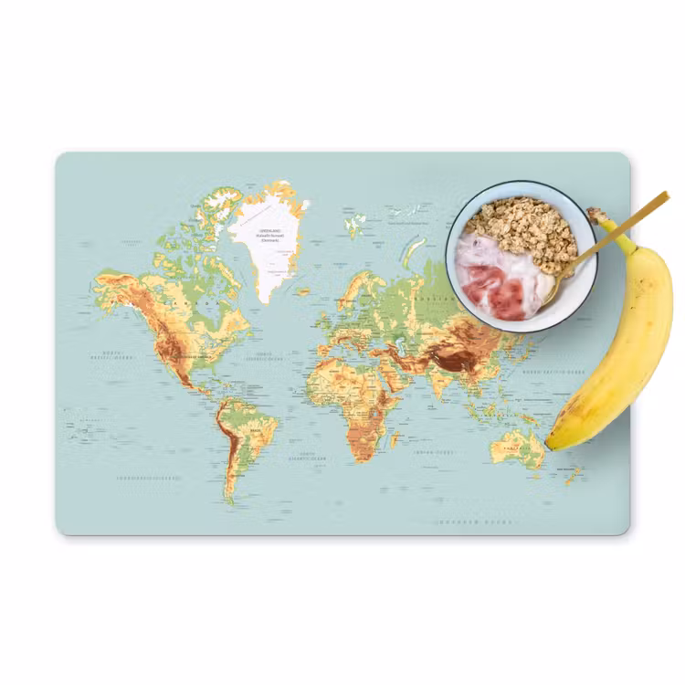 Placemat - 6 stuks - Wereldkaart - Realistisch - Blauw — 1