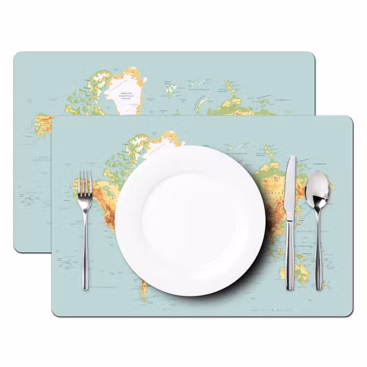 Placemat - 6 stuks - Wereldkaart - Realistisch - Blauw — 2
