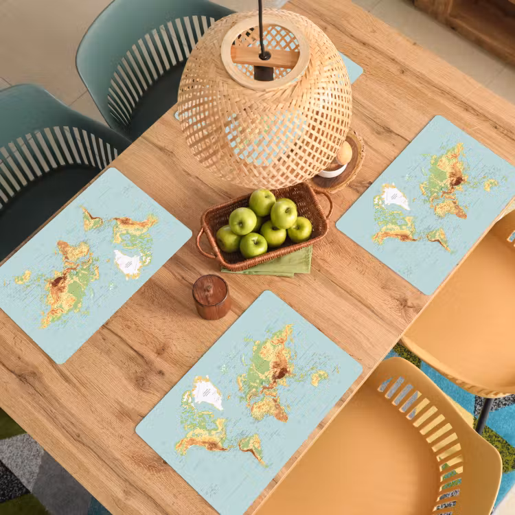 Placemat - 6 stuks - Wereldkaart - Realistisch - Blauw — 6