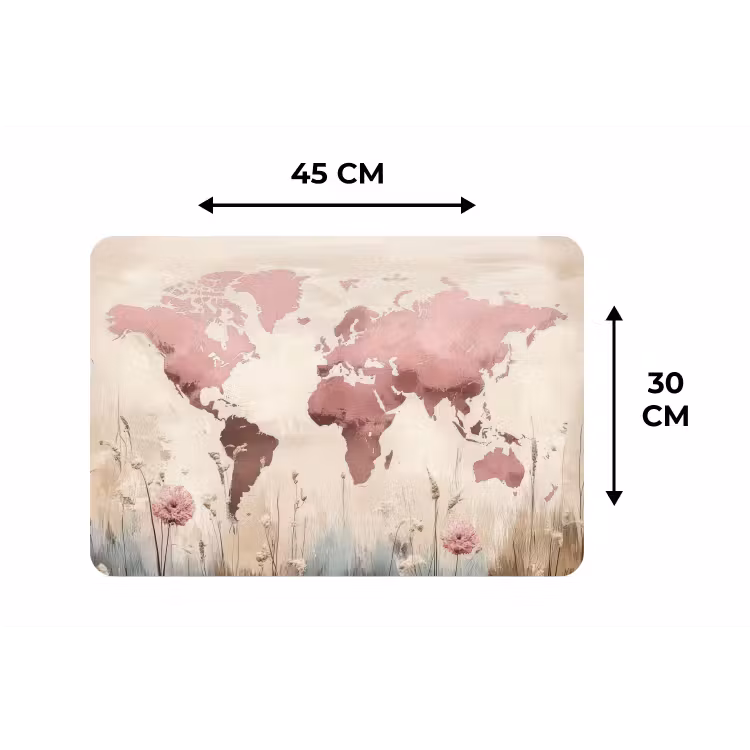 Placemat - 6 stuks - Wereldkaart - Roze - Bloemen — 3