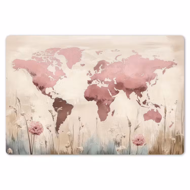 Placemat - 6 stuks - Wereldkaart - Roze - Bloemen — 7