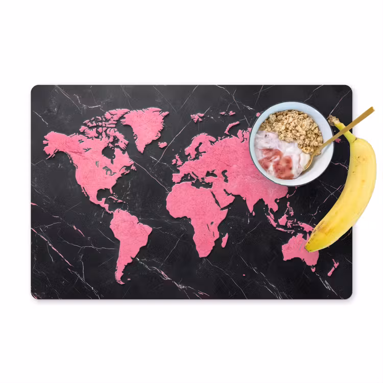 Placemat - 6 stuks - Wereldkaart - Roze - Marmer — 1