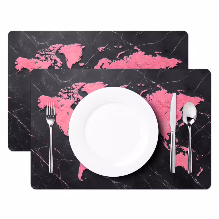 Placemat - 6 stuks - Wereldkaart - Roze - Marmer — 2