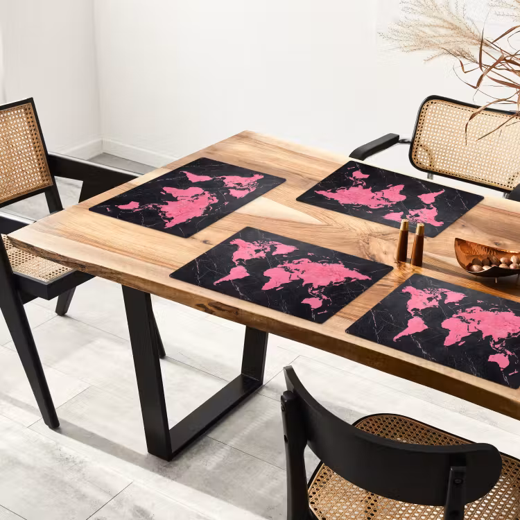 Placemat - 6 stuks - Wereldkaart - Roze - Marmer — 5