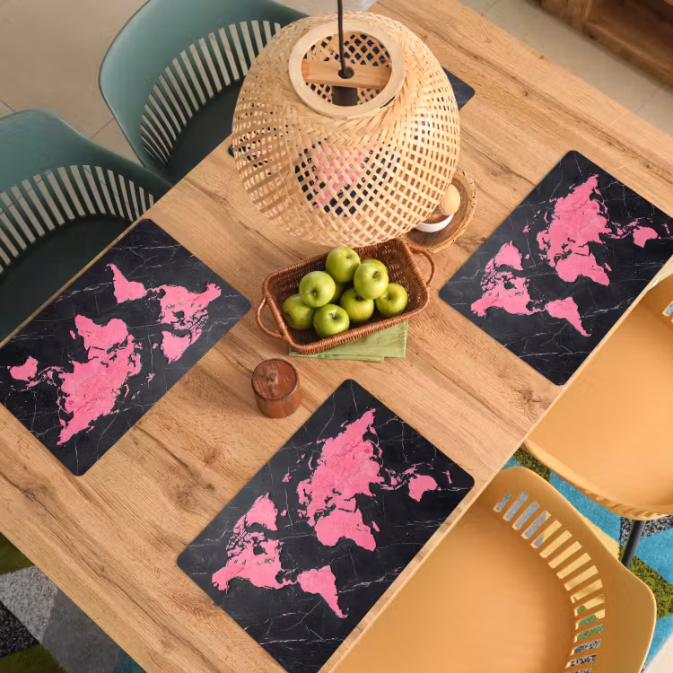 Placemat - 6 stuks - Wereldkaart - Roze - Marmer — 6