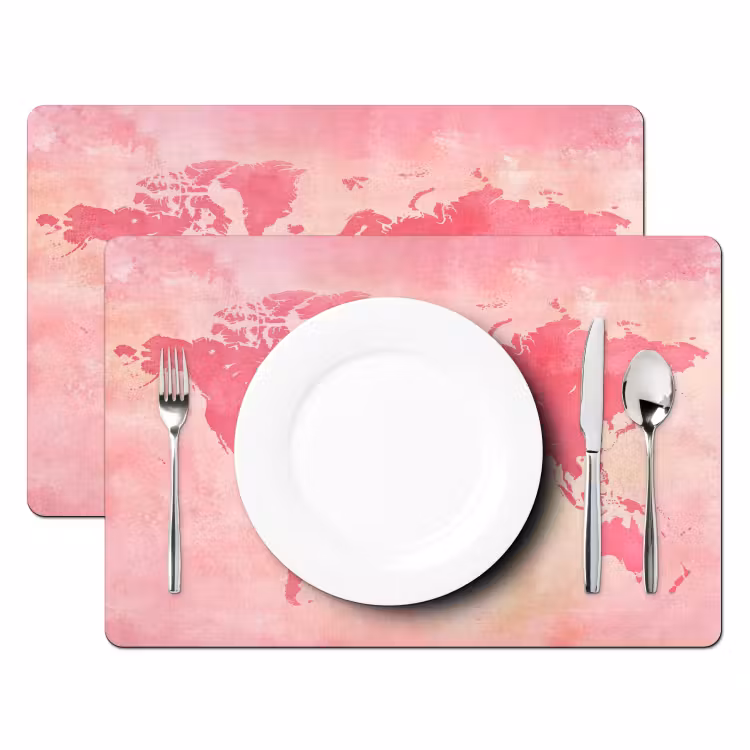 Placemat - 6 stuks - Wereldkaart - Roze - Vaag — 2
