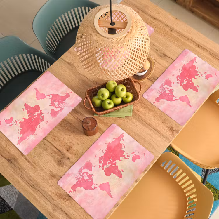 Placemat - 6 stuks - Wereldkaart - Roze - Vaag — 6