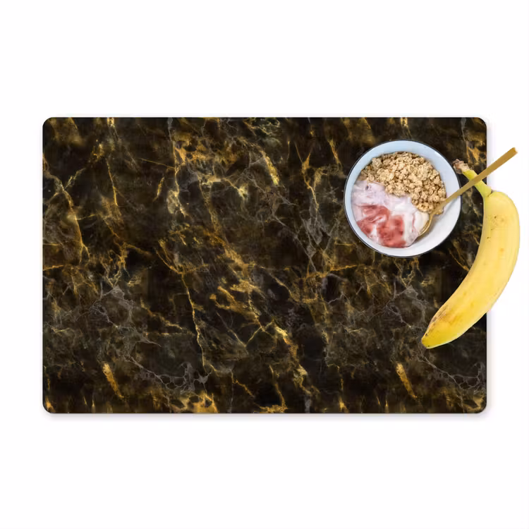 Placemat - 6 stuks - Zwart - Marmer - Goud — 1