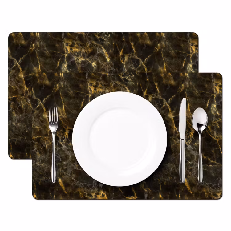 Placemat - 6 stuks - Zwart - Marmer - Goud — 2