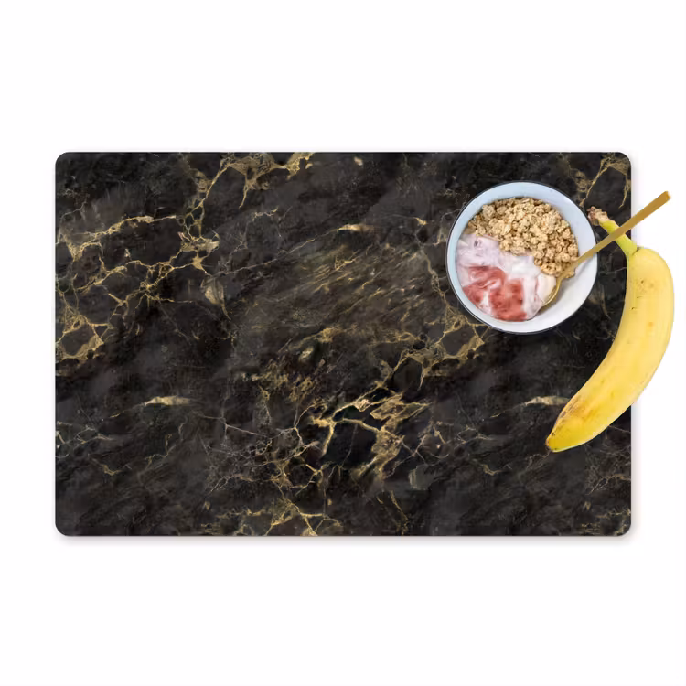 Placemat - 6 stuks - Zwart - Marmer - Goud - Nerf — 1