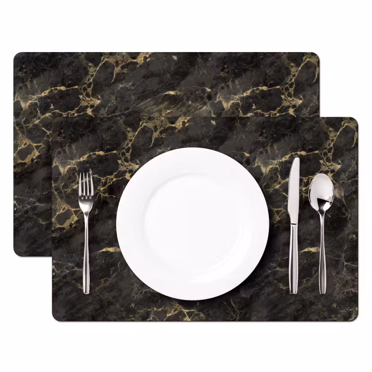 Placemat - 6 stuks - Zwart - Marmer - Goud - Nerf — 2