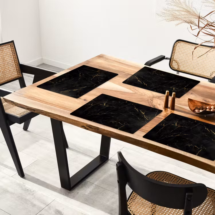 Placemat - 6 stuks - Zwart marmer - Gouden aders - Klassiek — 5