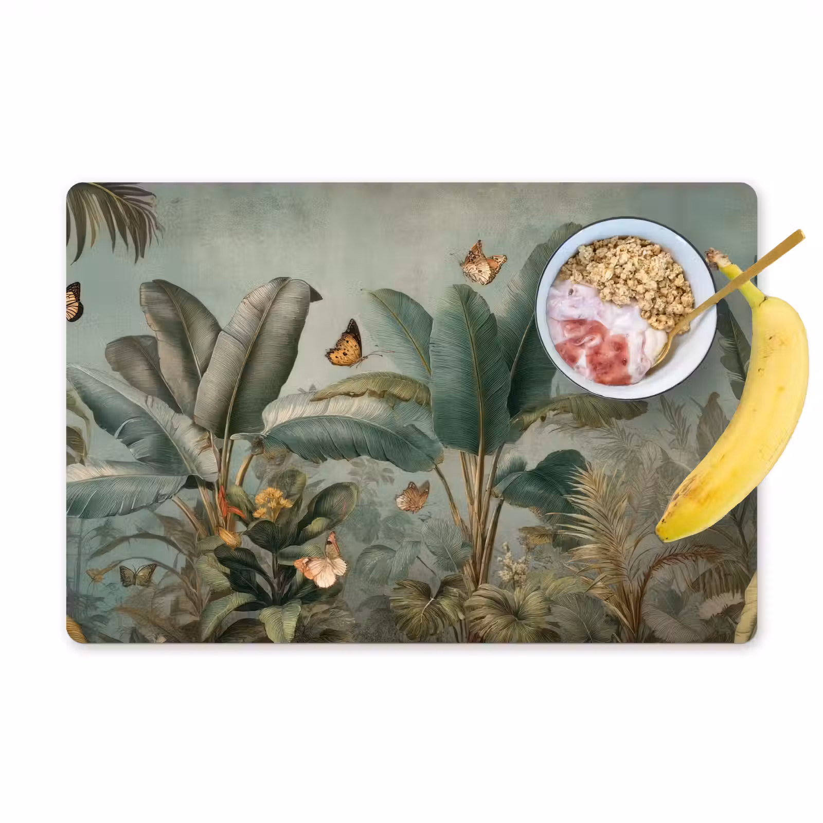 Placemat - 6 stuks - Tropisch bladerdek - Vlinders - groen - Bruin — 1