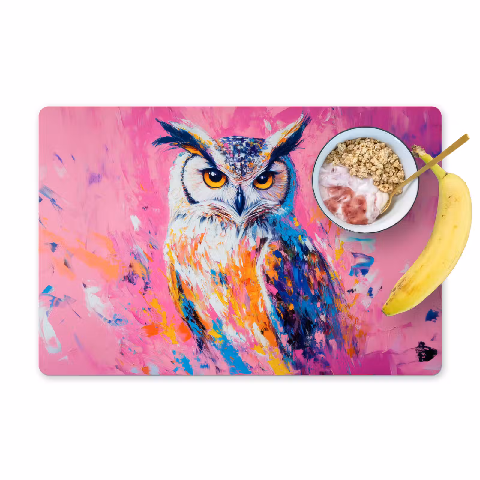 Placemat - 6 stuks - Uil - Roze - Blauw - Verf - Abstract — 1