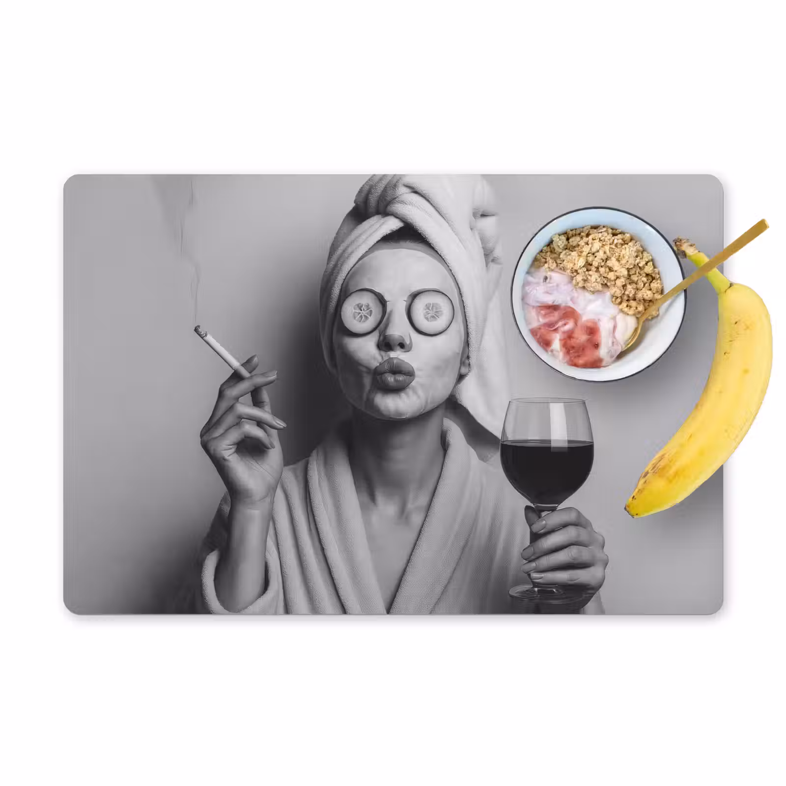 Placemat - 6 stuks - Vrouw - Masker - Wijn - Sigaret — 1
