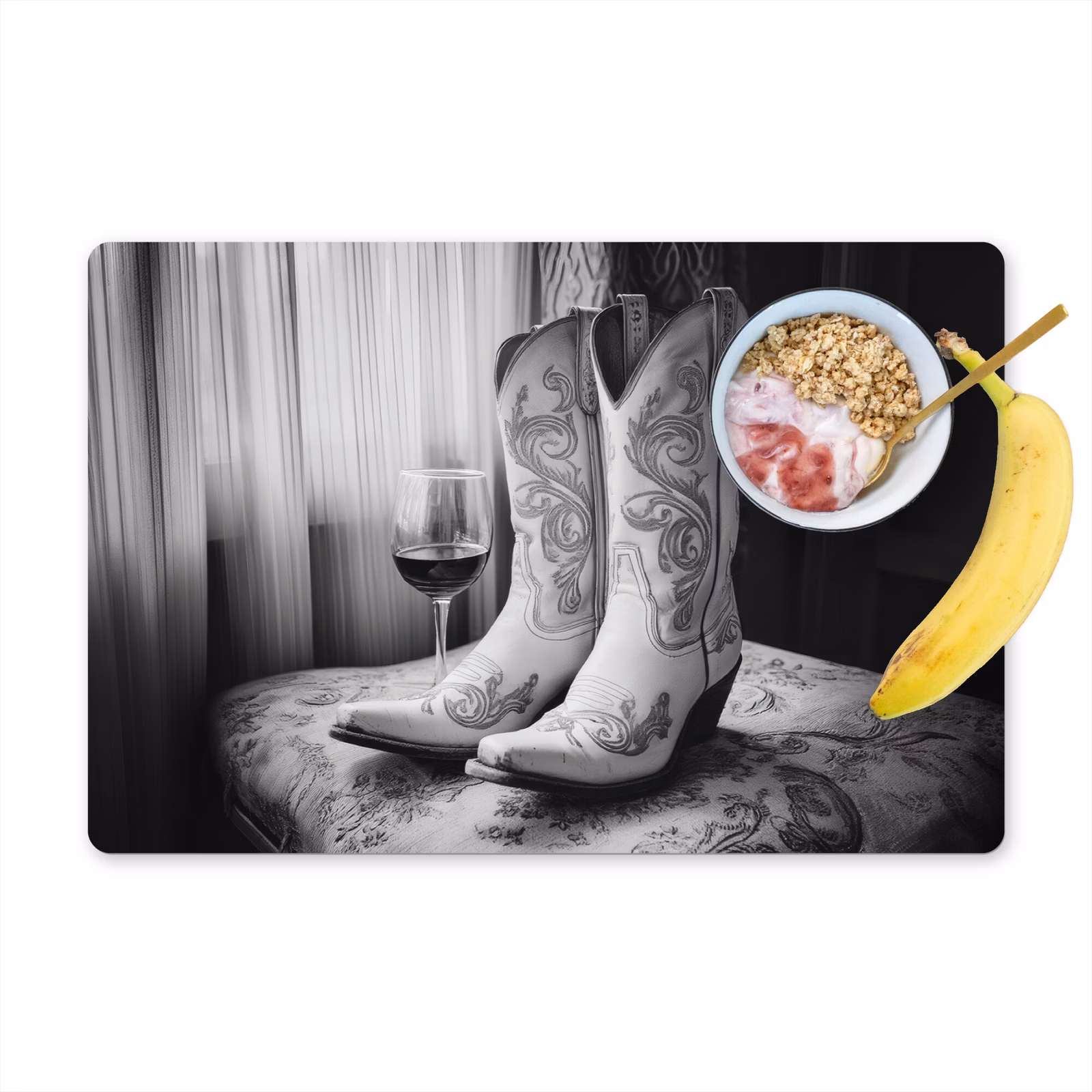 Placemat - 6 stuks - Wijn - Cowboylaarzen - Raamlicht - Wit — 1