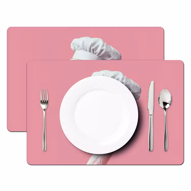 Placemat - 6 stuks - Flamingo - Roze - Koksmuts - Vogel — 2