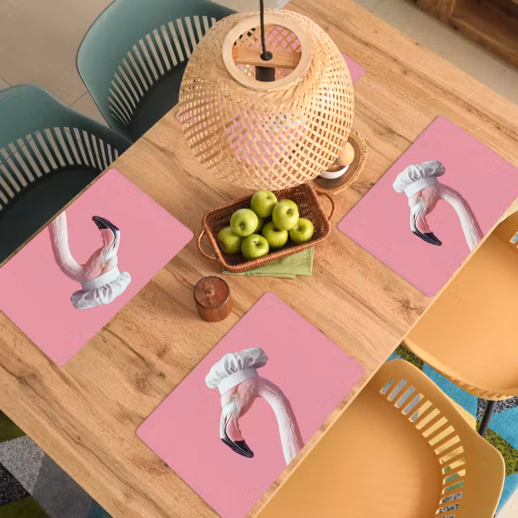 Placemat - 6 stuks - Flamingo - Roze - Koksmuts - Vogel — 6