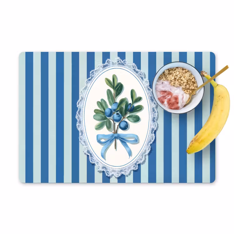 Placemat - 6 stuks - Illustratie - Bessen - Blauw - Strepen — 1