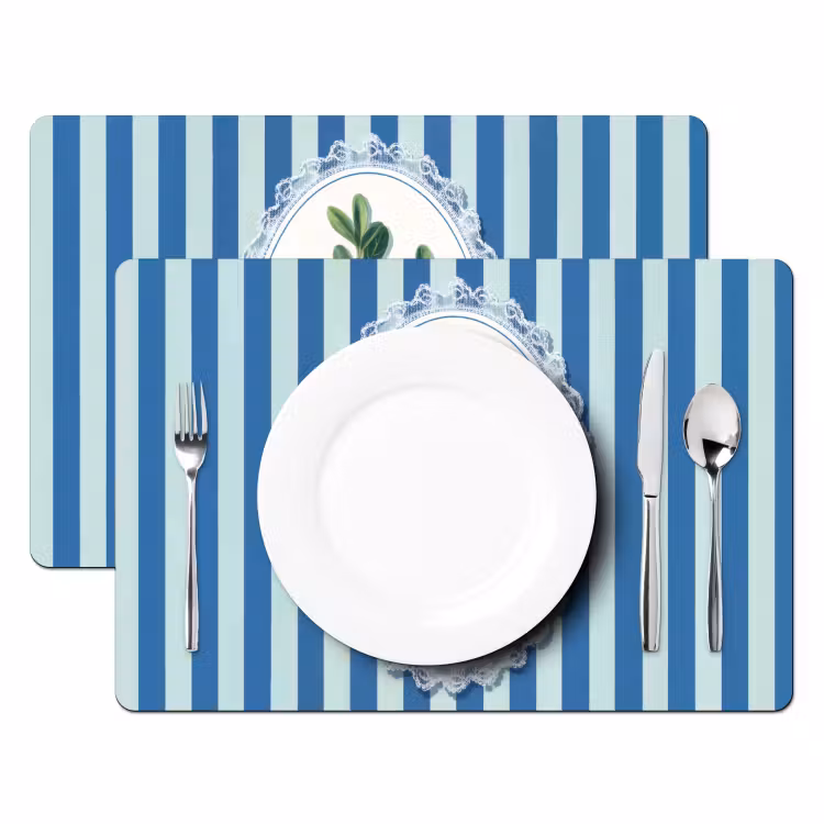 Placemat - 6 stuks - Illustratie - Bessen - Blauw - Strepen — 2