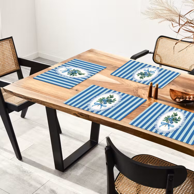 Placemat - 6 stuks - Illustratie - Bessen - Blauw - Strepen — 5