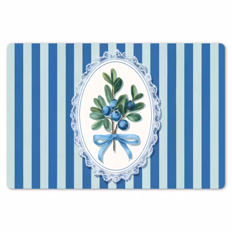 Placemat - 6 stuks - Illustratie - Bessen - Blauw - Strepen — 7
