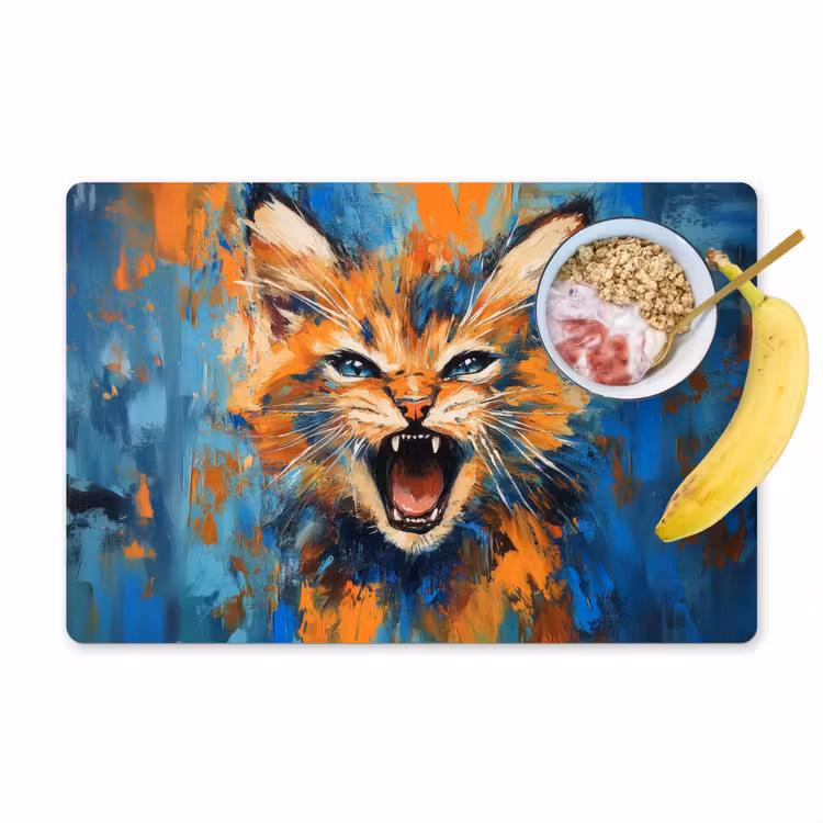 Placemat - 6 stuks - Kat - Kleurrijk - Oranje - Blauw — 1