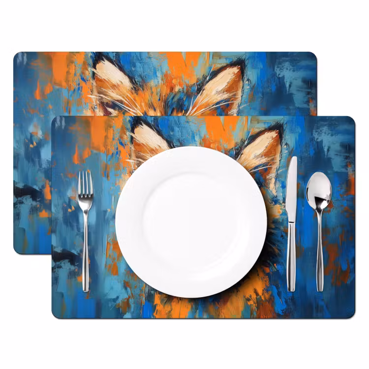 Placemat - 6 stuks - Kat - Kleurrijk - Oranje - Blauw — 2