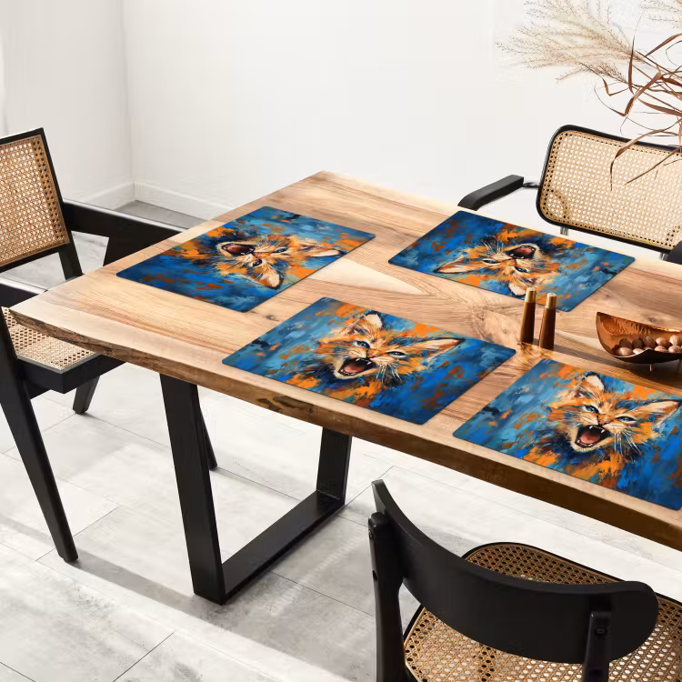 Placemat - 6 stuks - Kat - Kleurrijk - Oranje - Blauw — 5