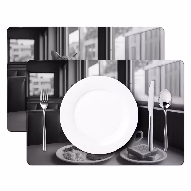 Placemat - 6 stuks - Kat - Koffie - Brood - Zwart — 2