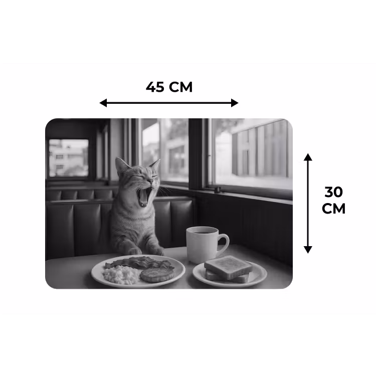 Placemat - 6 stuks - Kat - Koffie - Brood - Zwart — 3