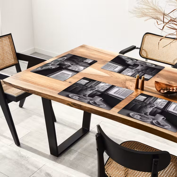 Placemat - 6 stuks - Kat - Koffie - Brood - Zwart — 5