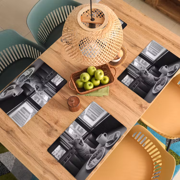 Placemat - 6 stuks - Kat - Koffie - Brood - Zwart — 6