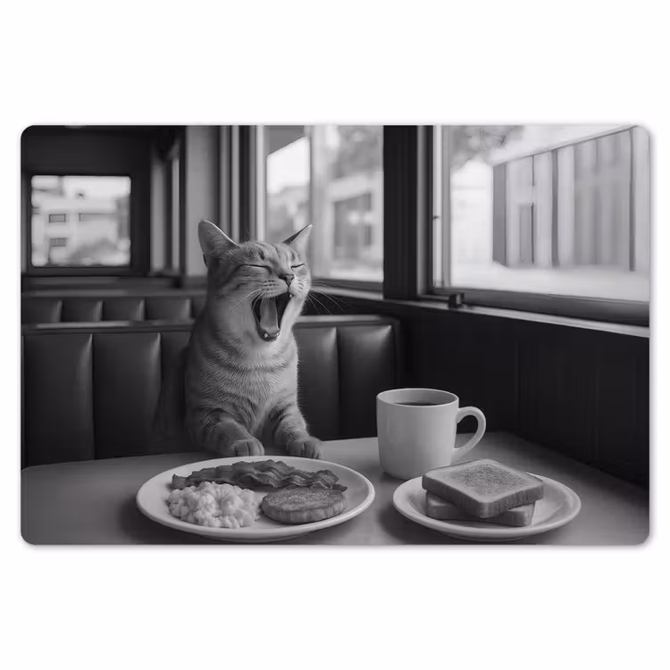 Placemat - 6 stuks - Kat - Koffie - Brood - Zwart — 7