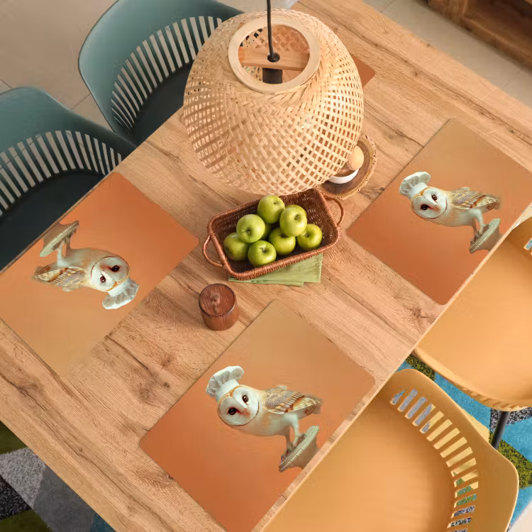 Placemat - 6 stuks - Kerkuil - Koksmuts - Oranje - Vogel — 6