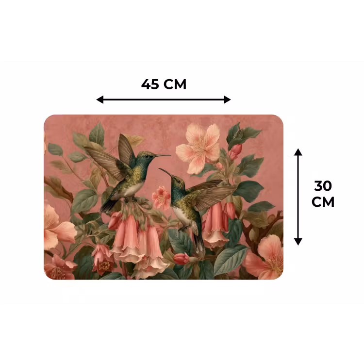 Placemat - 6 stuks - Kolibries - Bloemen - Groen - Roze — 3