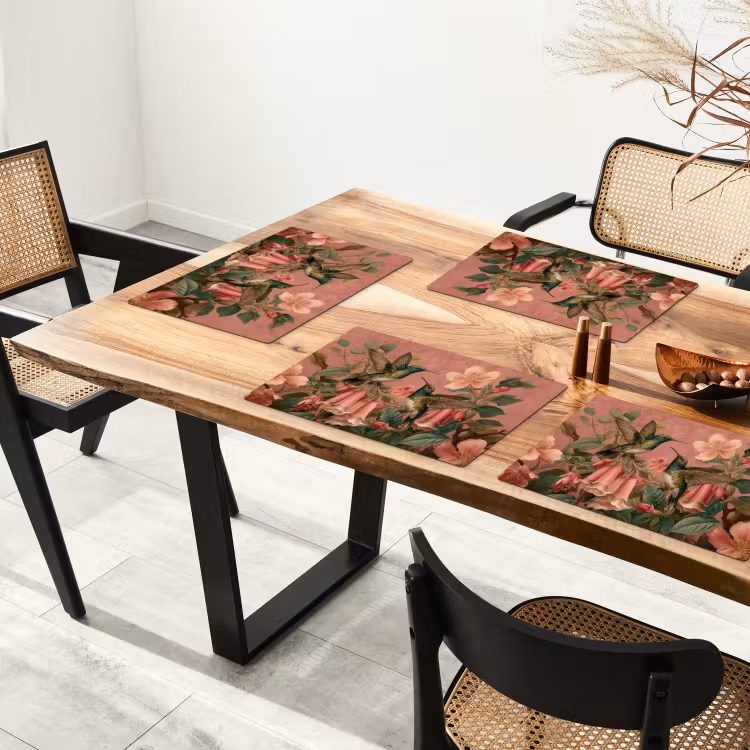 Placemat - 6 stuks - Kolibries - Bloemen - Groen - Roze — 5