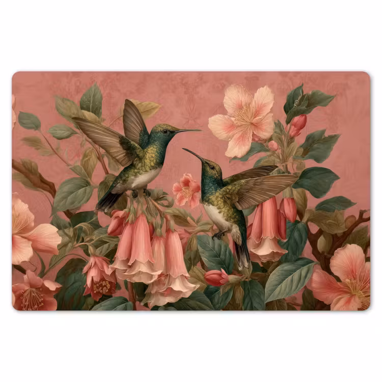 Placemat - 6 stuks - Kolibries - Bloemen - Groen - Roze — 7