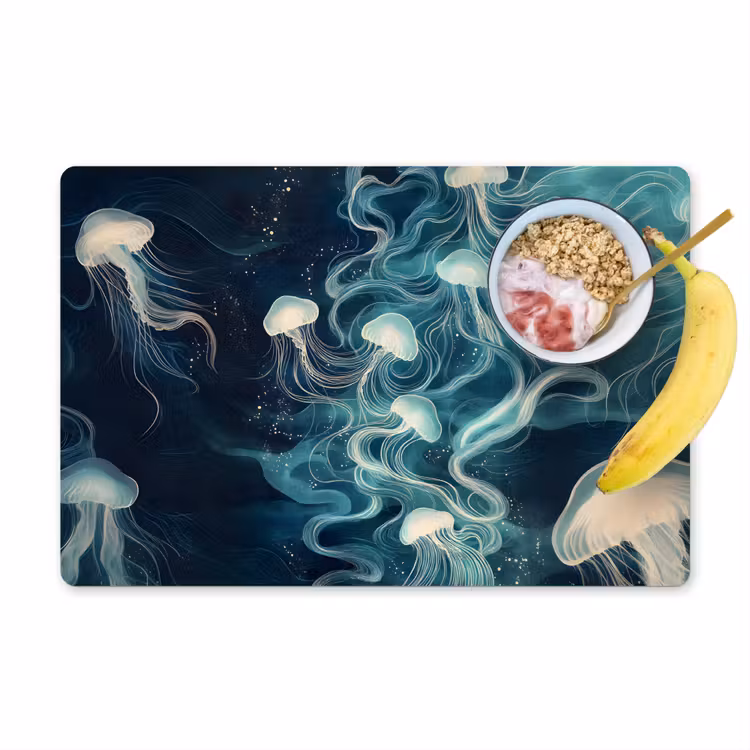 Placemat - 6 stuks - Kwallen - Zee - Wit - Golven — 1
