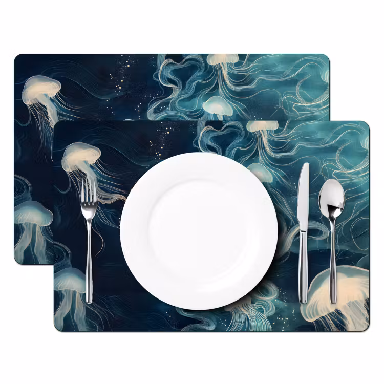 Placemat - 6 stuks - Kwallen - Zee - Wit - Golven — 2
