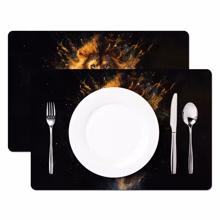 Placemat - 6 stuks - Leeuw - Zwart - Oranje - Verf — 2
