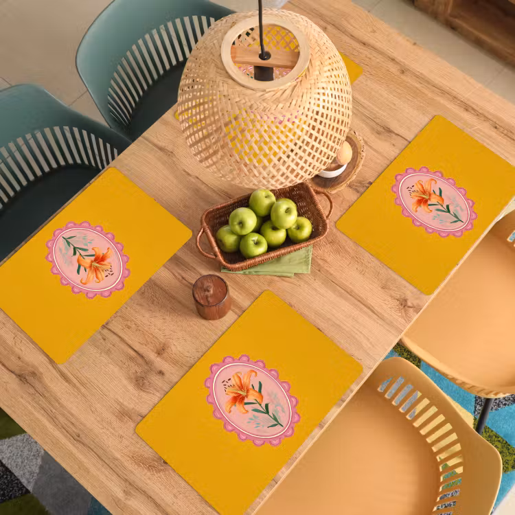 Placemat - 6 stuks - Lelie - Oranje - Lijst - Ovaal — 6